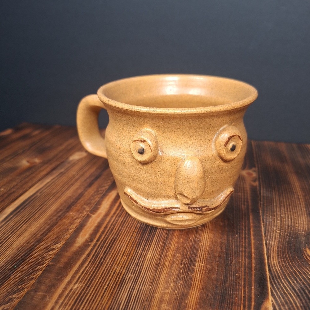 Vintage Studio Art Stoneware Pottery Ugly Face Mug Man w Moustache Signed